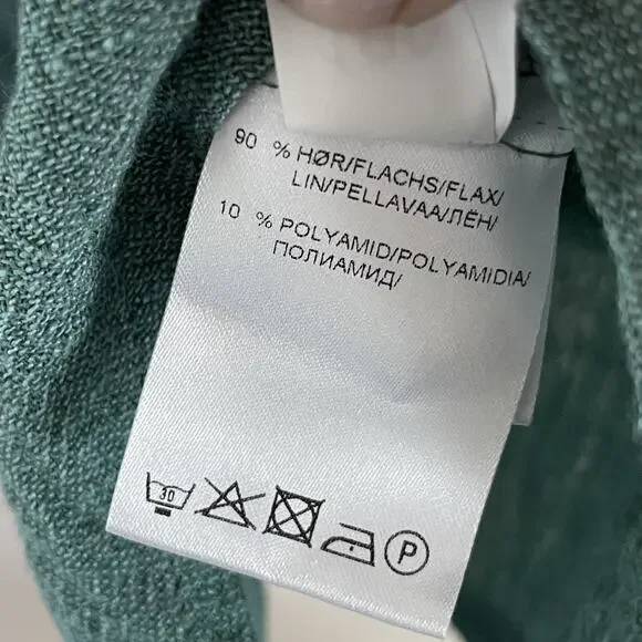 Q Neel Linen Blend Tunic Top EU 38 US 8 Sage Green Minimalist Nordic Lagenlook - Picture 7 of 10